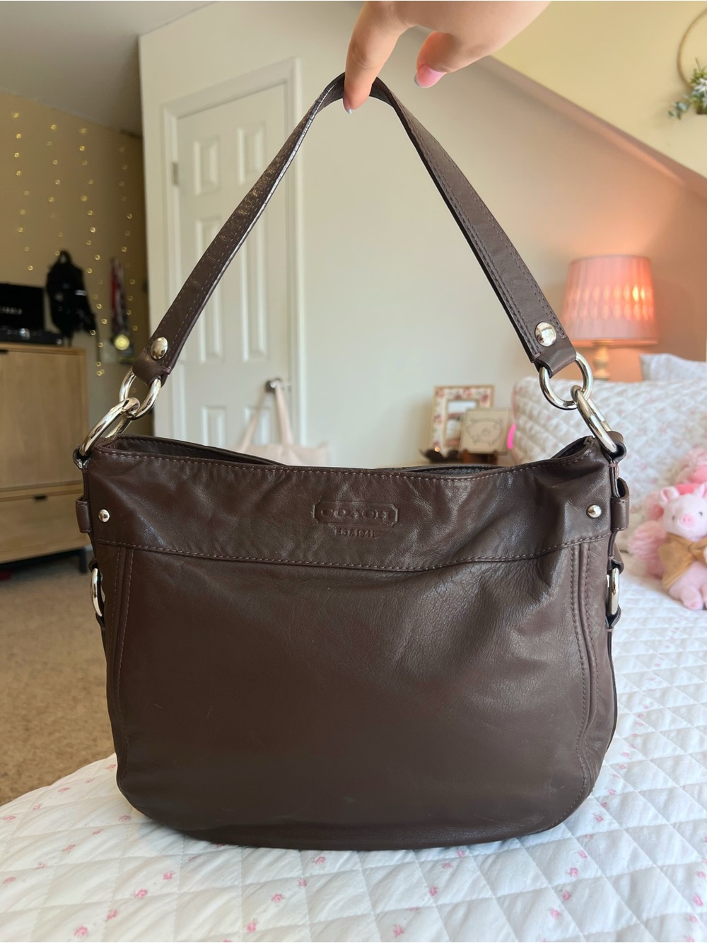 Vintage Y2K COACH Zoe Dark Brown Shoulder Bag Blue Interior F14707